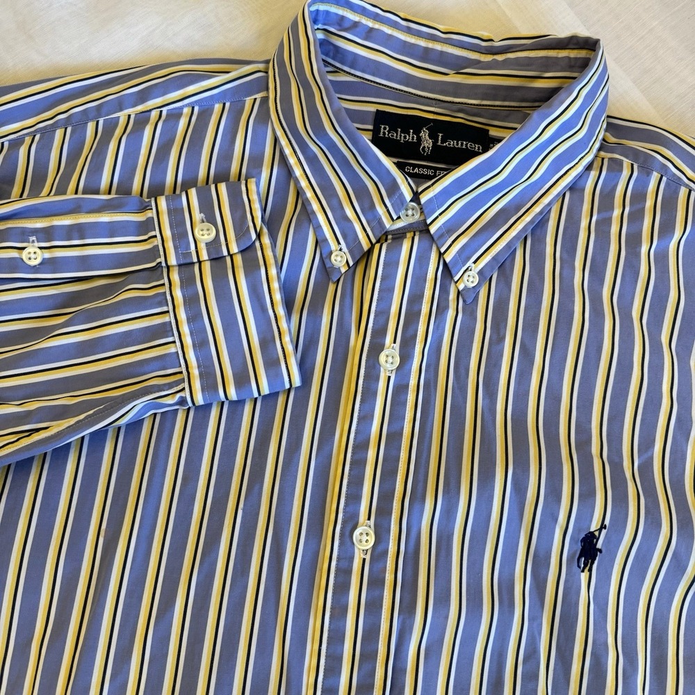 Ralph Lauren Classic Fit Men XL Blue White Plaid Long Sleeve Button Down Shirt